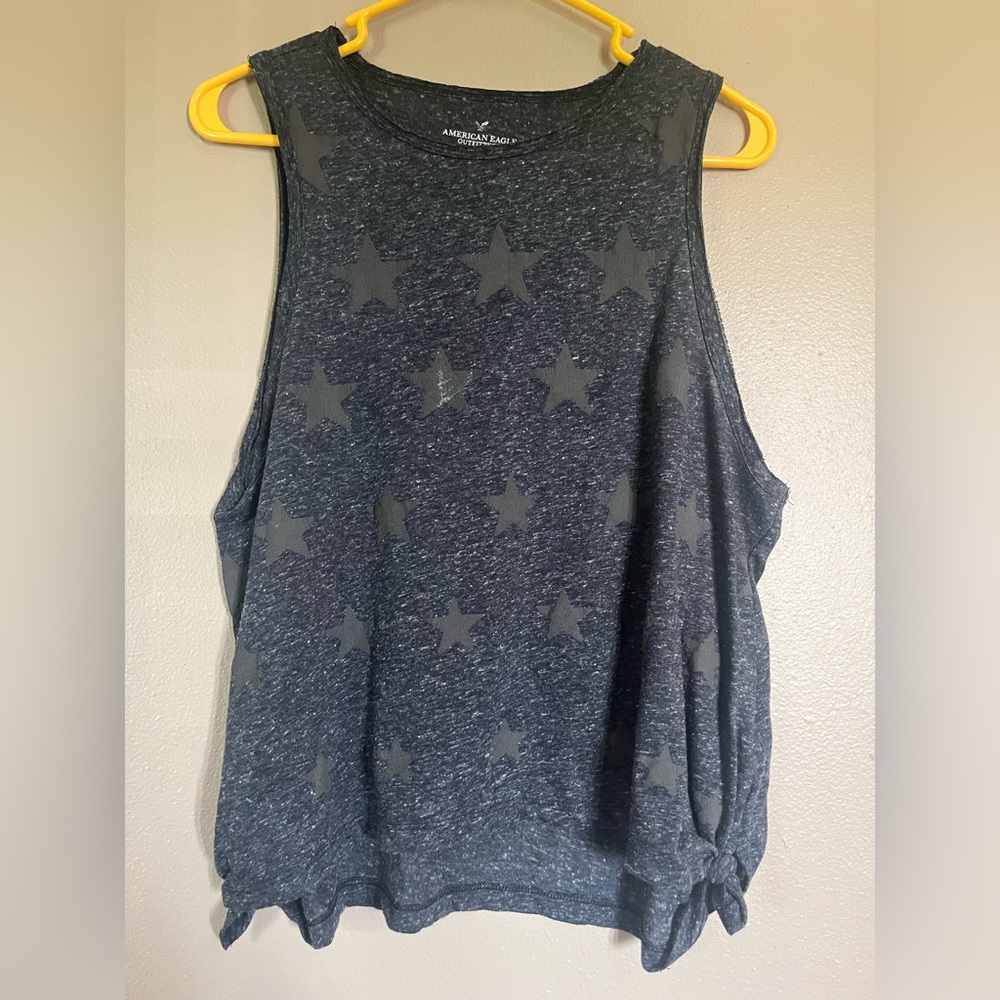 American Eagle Outfitters Star Patterned Navy/Dark Gray Muscle Tee. Size Small - Picture 5 of 10